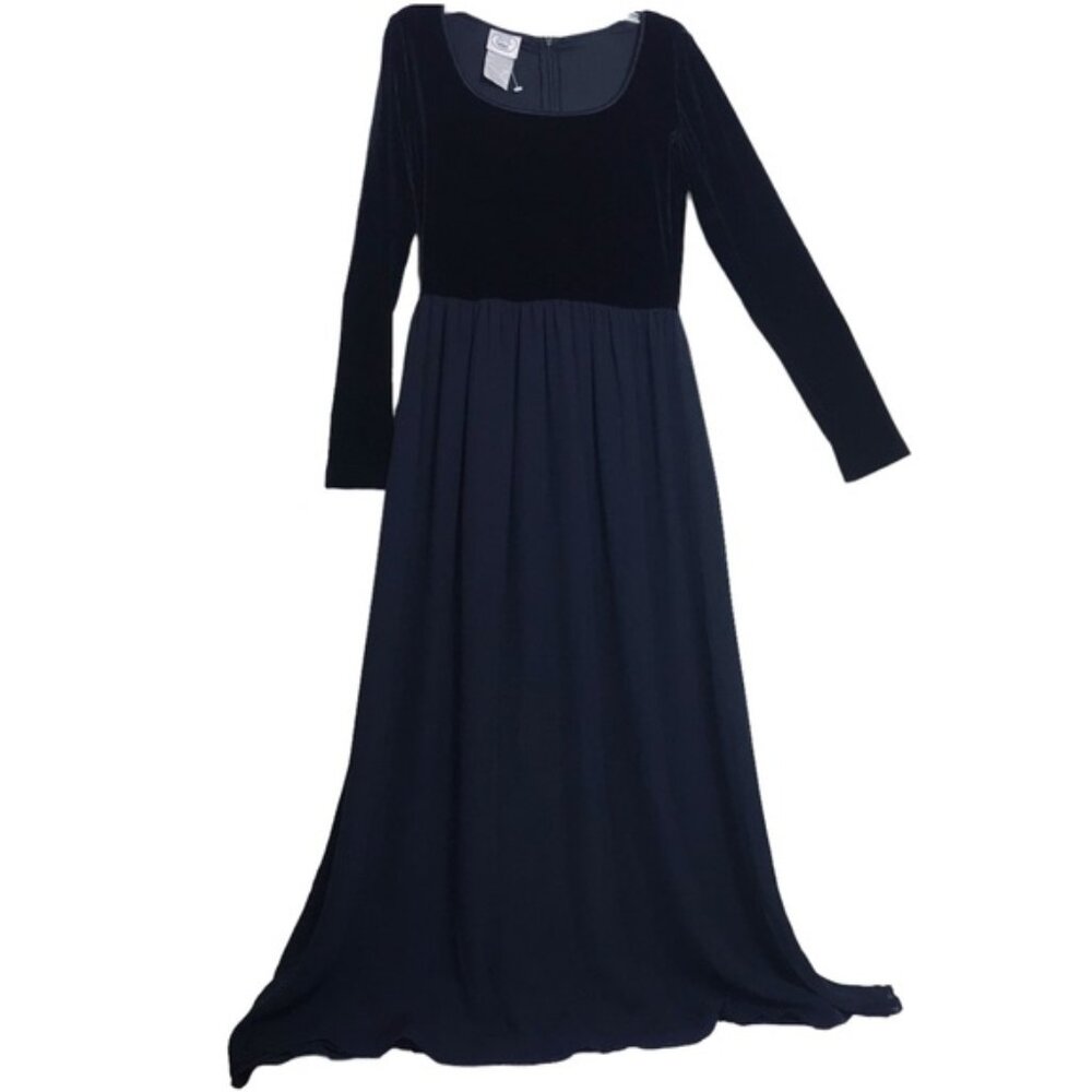Laura Ashley Vintage NEW Velvet Silk Boho Maxi Dress Scoop Neck Full Skirt Long - Picture 2 of 16